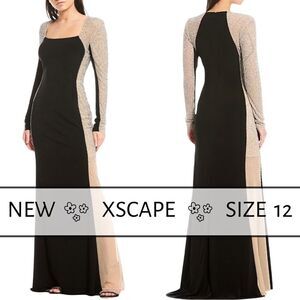 XSCAPE Embellished Colorblocked Gown Size 12 NEW